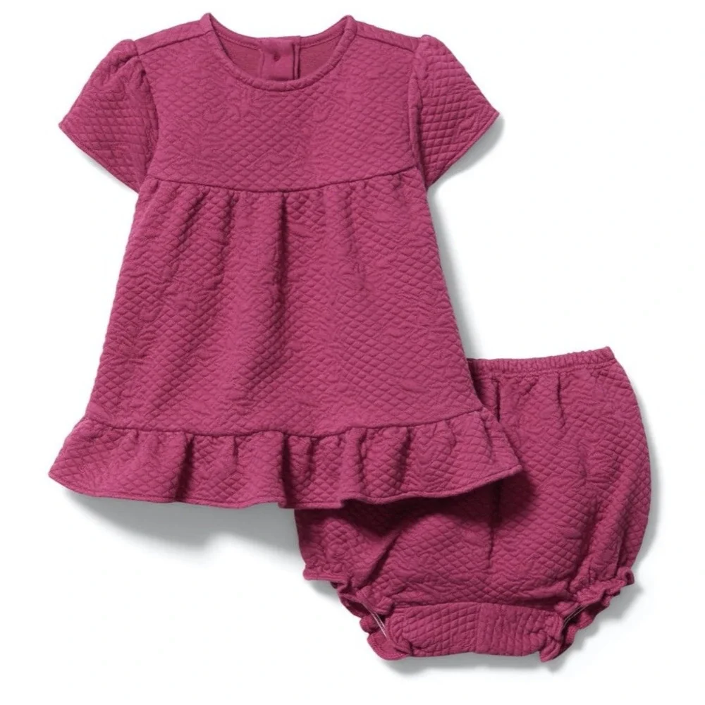 Janie and Jack‎ Kids Berry Pink Quilted Ruffle Dress and Bloomer Set 6-12 Months